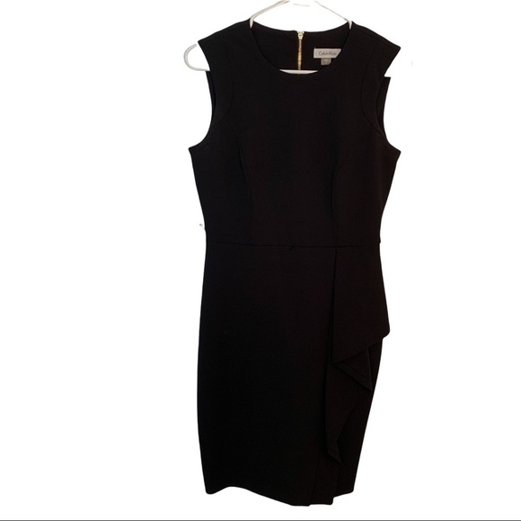 Calvin Klein Sleeveless Sheath Dress Black Ruffle 6 - Picture 1 of 9